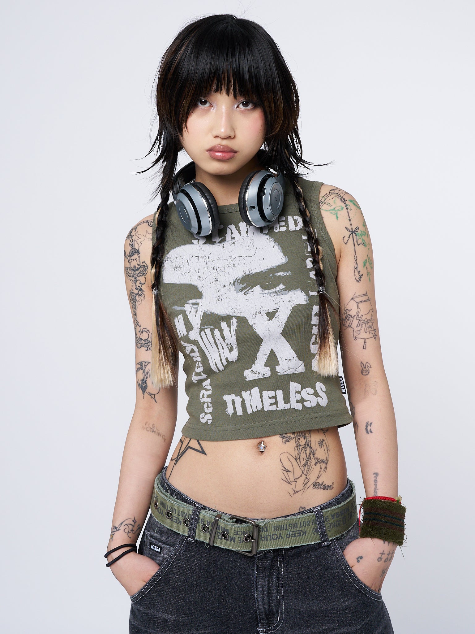 Acid Vision Khaki Graphic Vest Top - Minga London