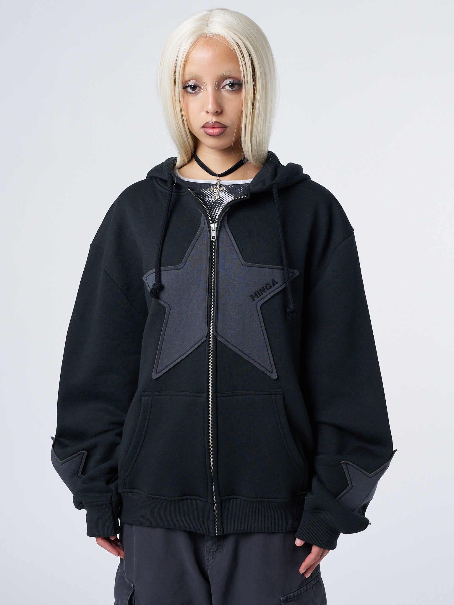 Celeste Star Black Zip Up Hoodie - Minga London