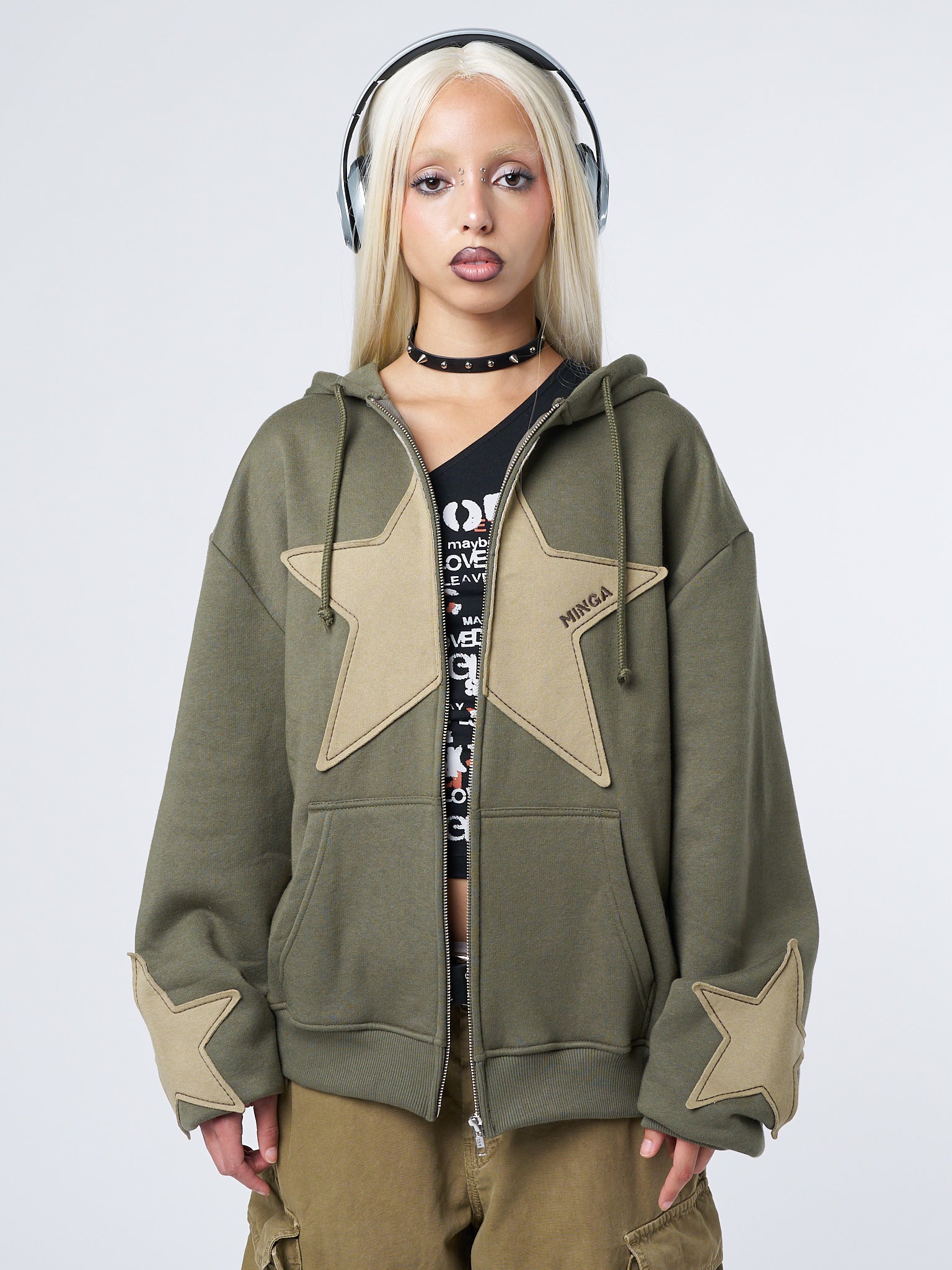 Celeste Star Green Zip Up Hoodie - Minga London