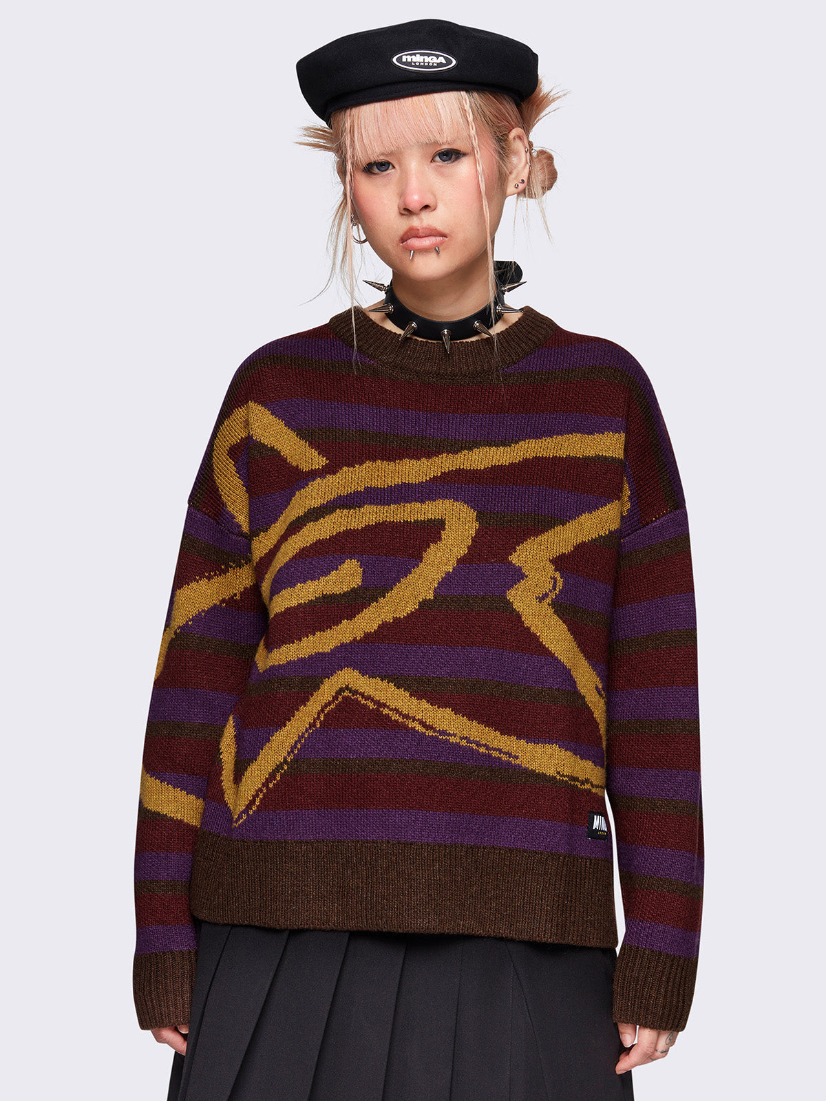 Sweater Shop Purple And Black Striped Jumper Striped Knit Jumper