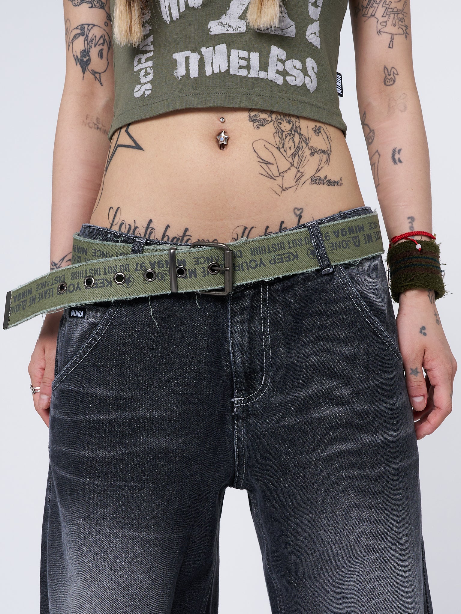 Do Not Disturb Army Green Canvas Belt - Minga London