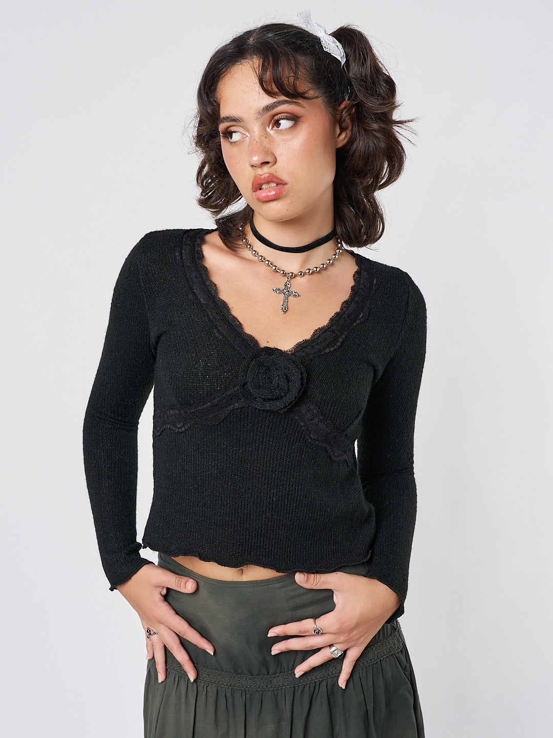 Ida Rose Black Knitted Top - Minga London