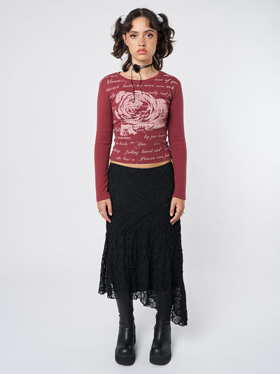 Nolia Black Lace Asymmetric Midi Skirt - Minga London