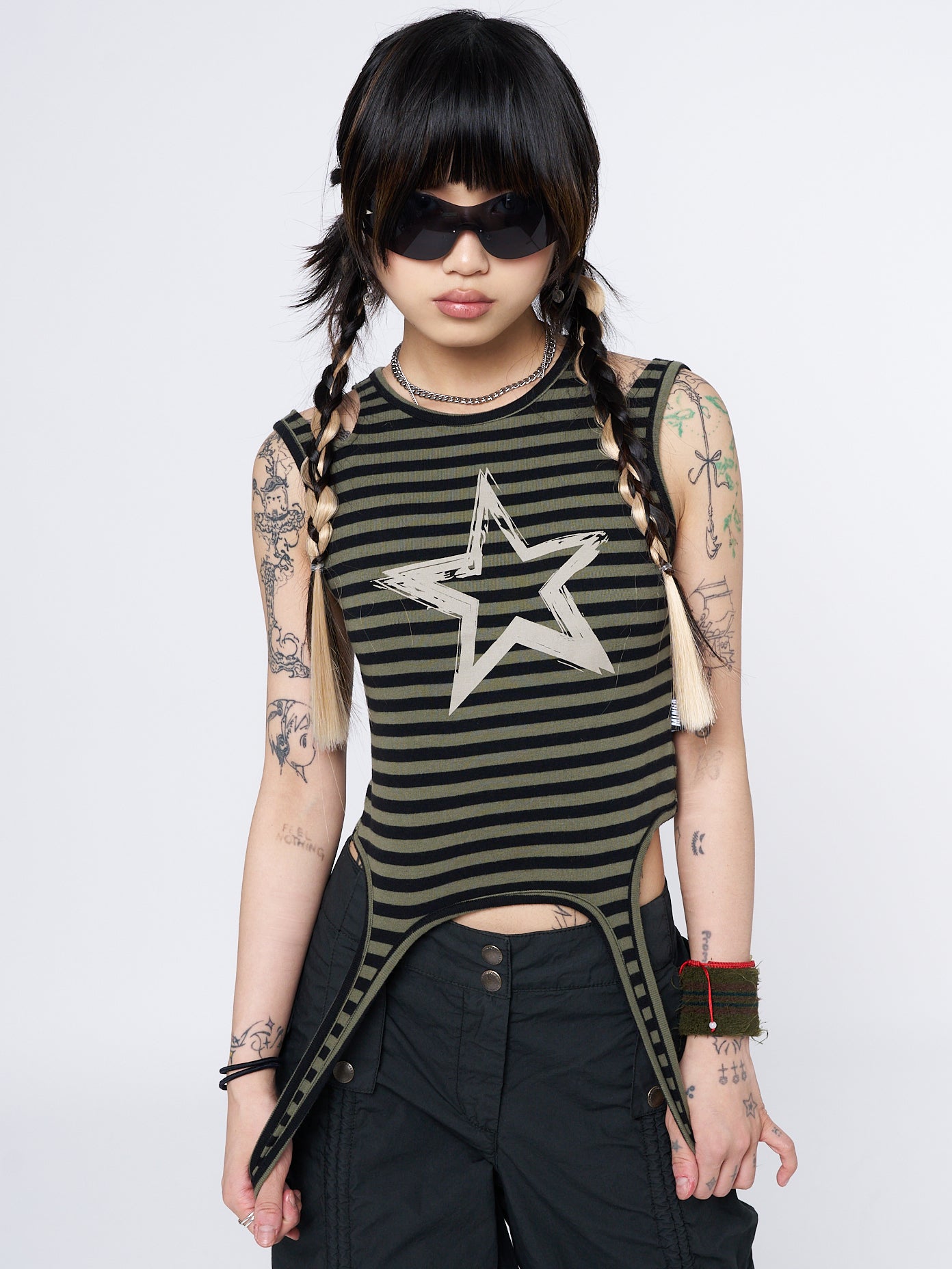 Star Sketch Green Striped Straps Top - Minga London