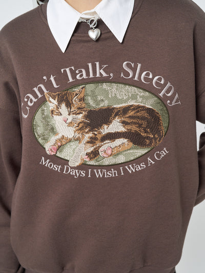 Can’t Talk Cat Embroidered Sweatshirt - Minga London