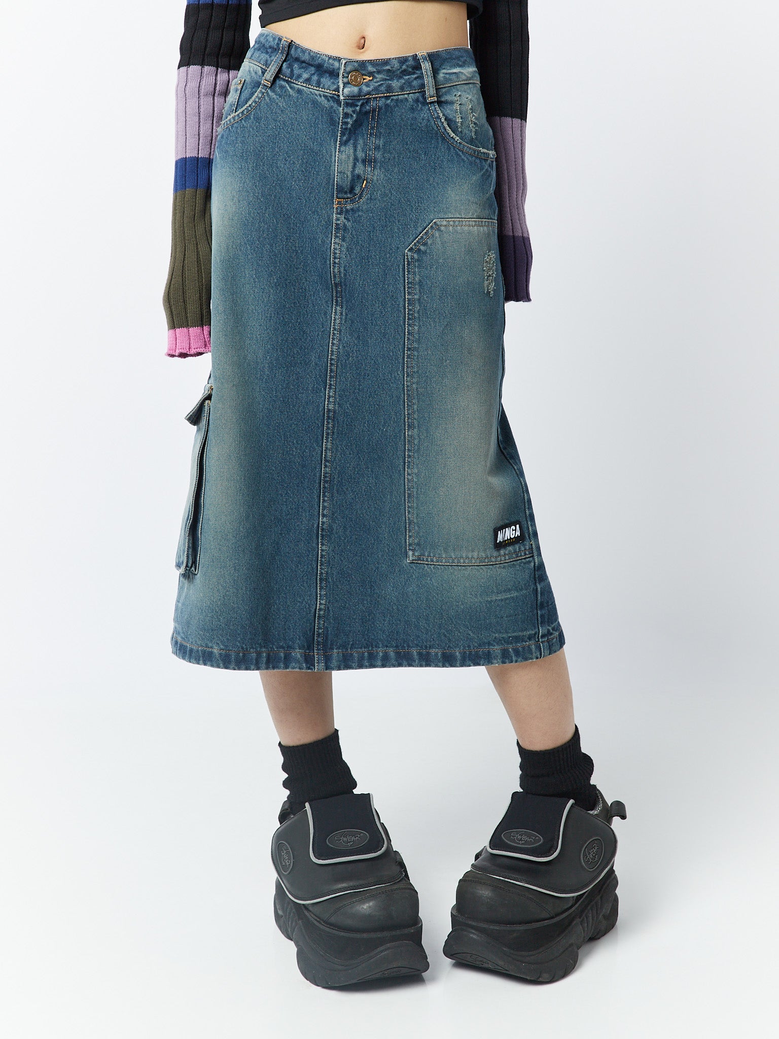 Kady 00s Denim Maxi Cargo Skirt - Minga London