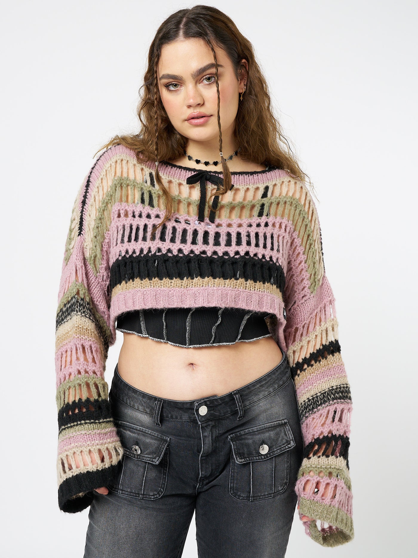 Giselle Pink Extreme Crop Knit Sweater - Minga London
