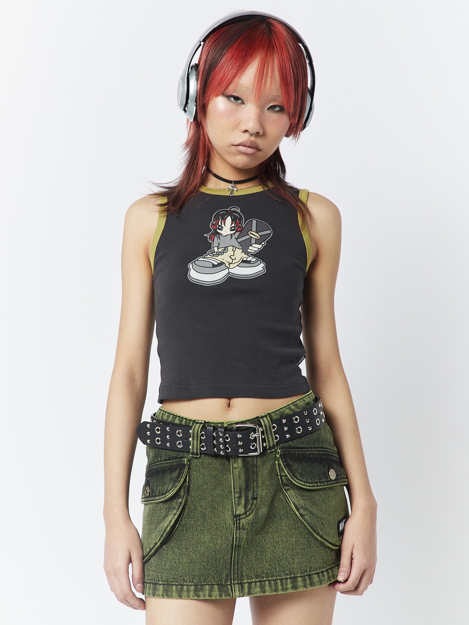 Skater Girl Graphic Ringer Vest Top - Minga London