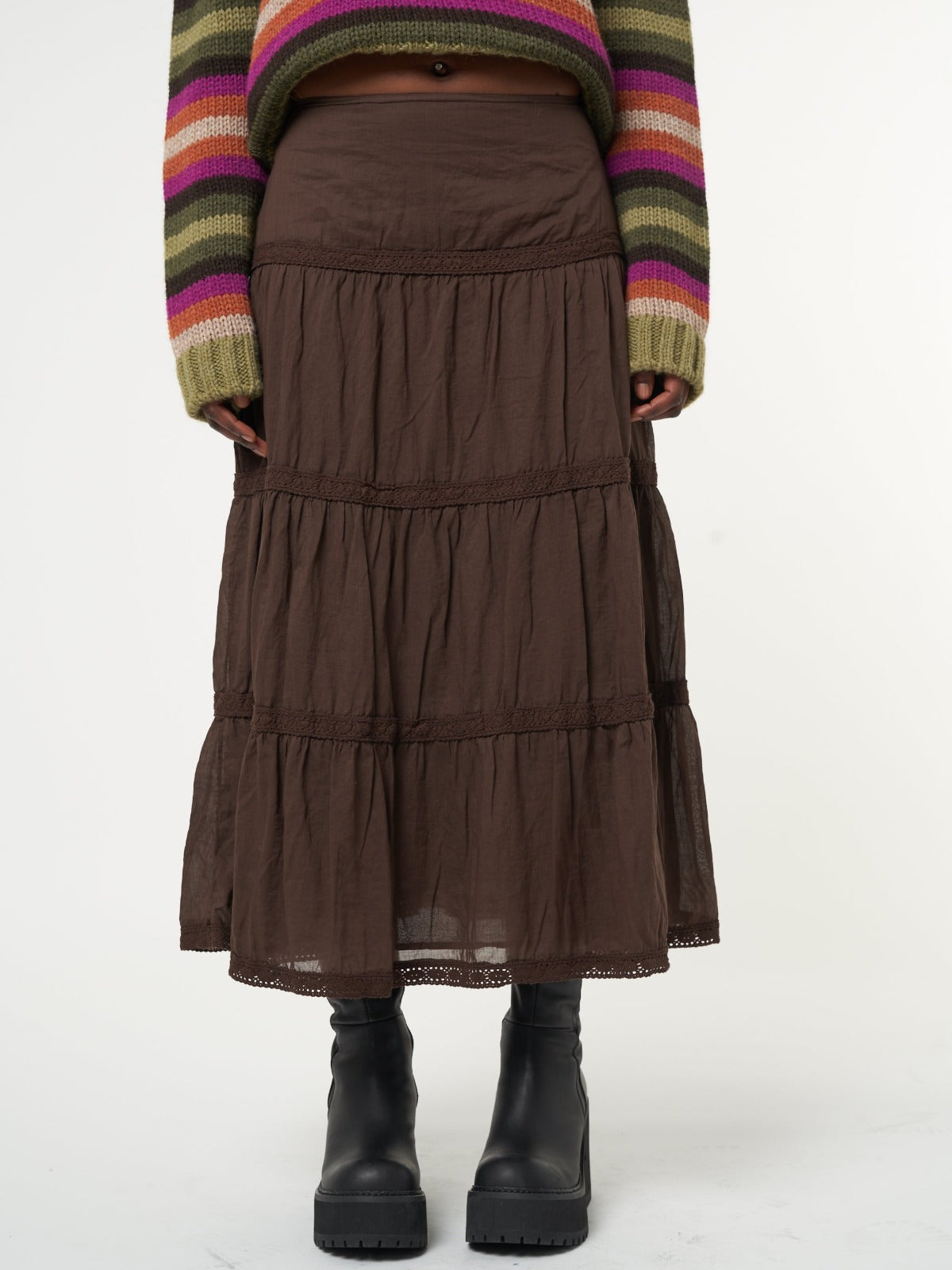 Bohemian Fairy Ruffle Lace Maxi Skirt | Minga London