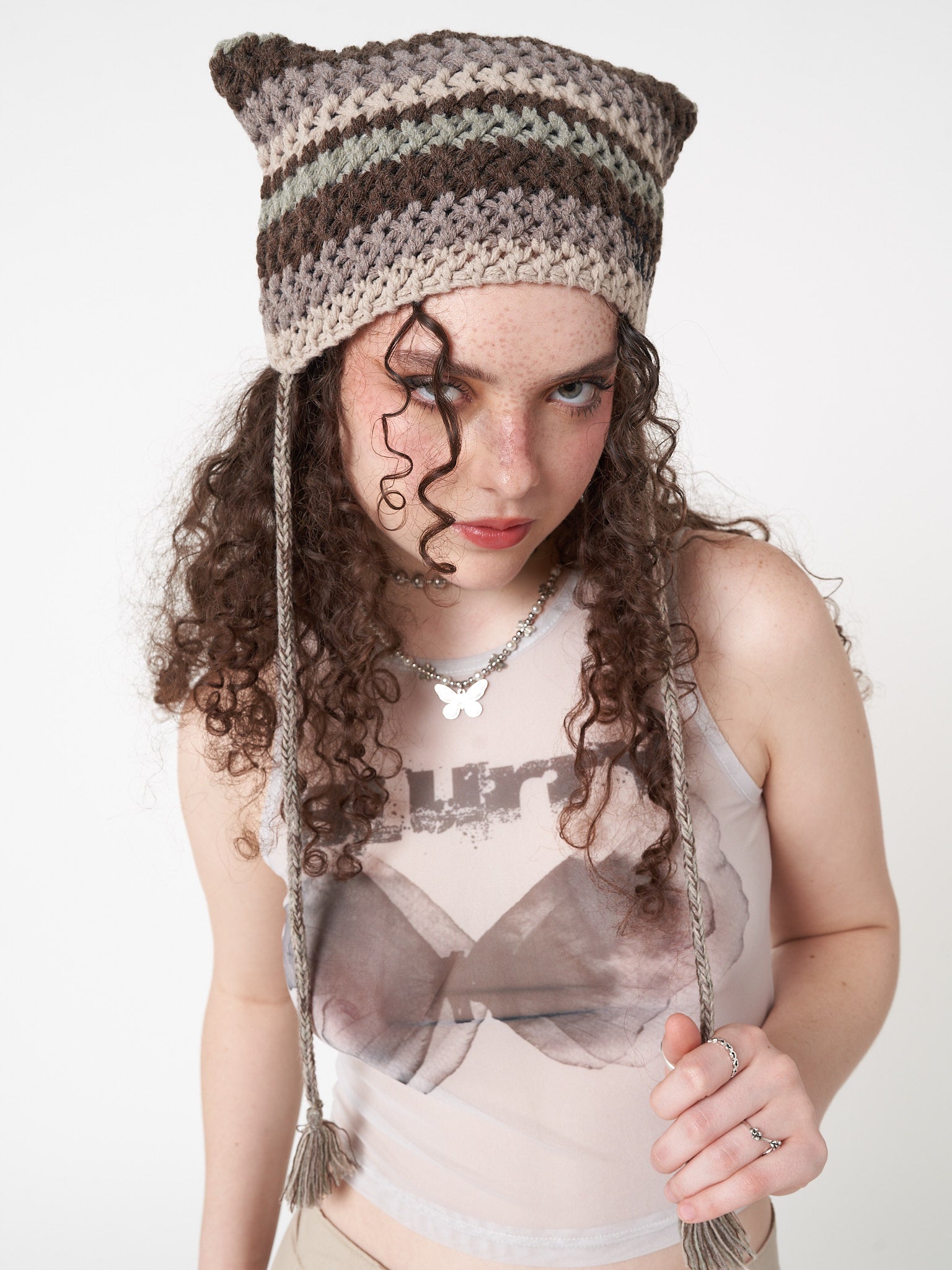 Knit hat with sales ties