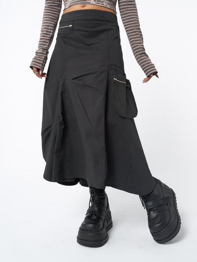 Lexi Black Tech Cargo Maxi Skirt - Minga London