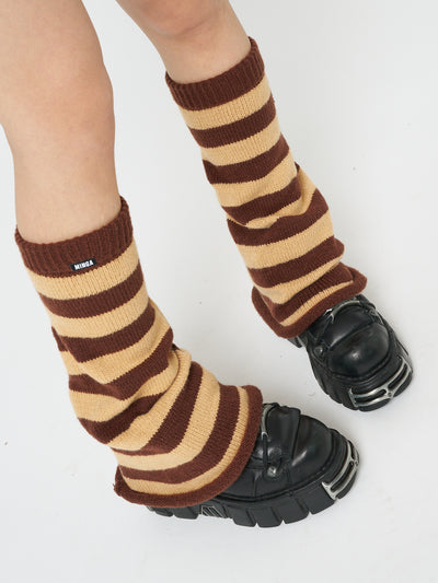 Brown & Honey Striped Flare Leg Warmers - Minga London