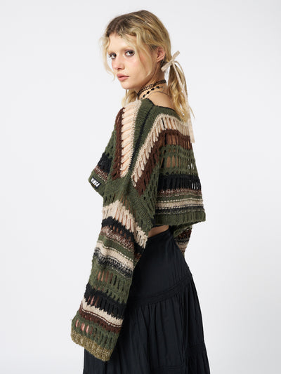 Giselle Green Extreme Crop Knit Sweater - Minga London