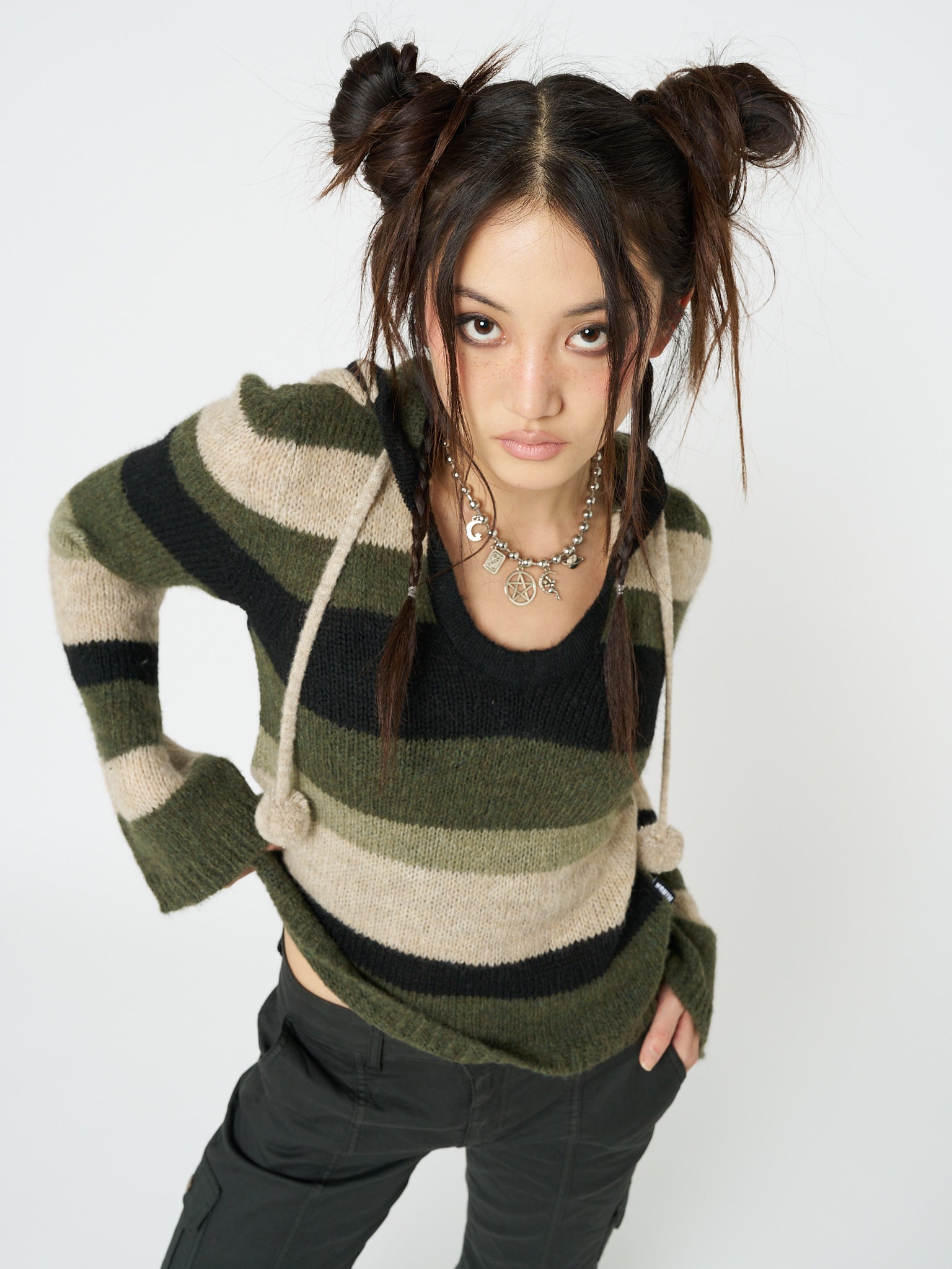 Moss Stripes Knitted Hoodie - Minga London