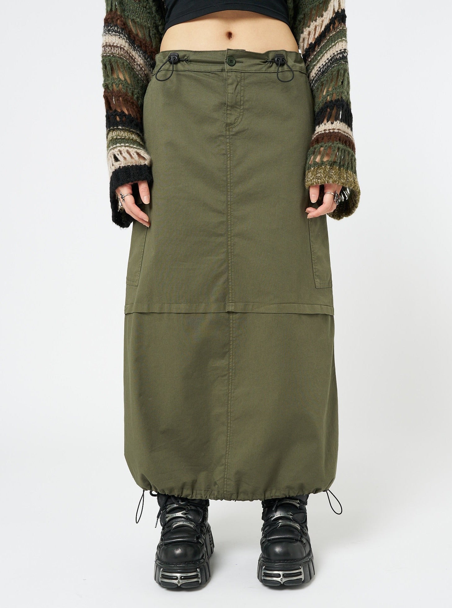 Ruby Khaki Maxi Cargo Skirt - Minga London