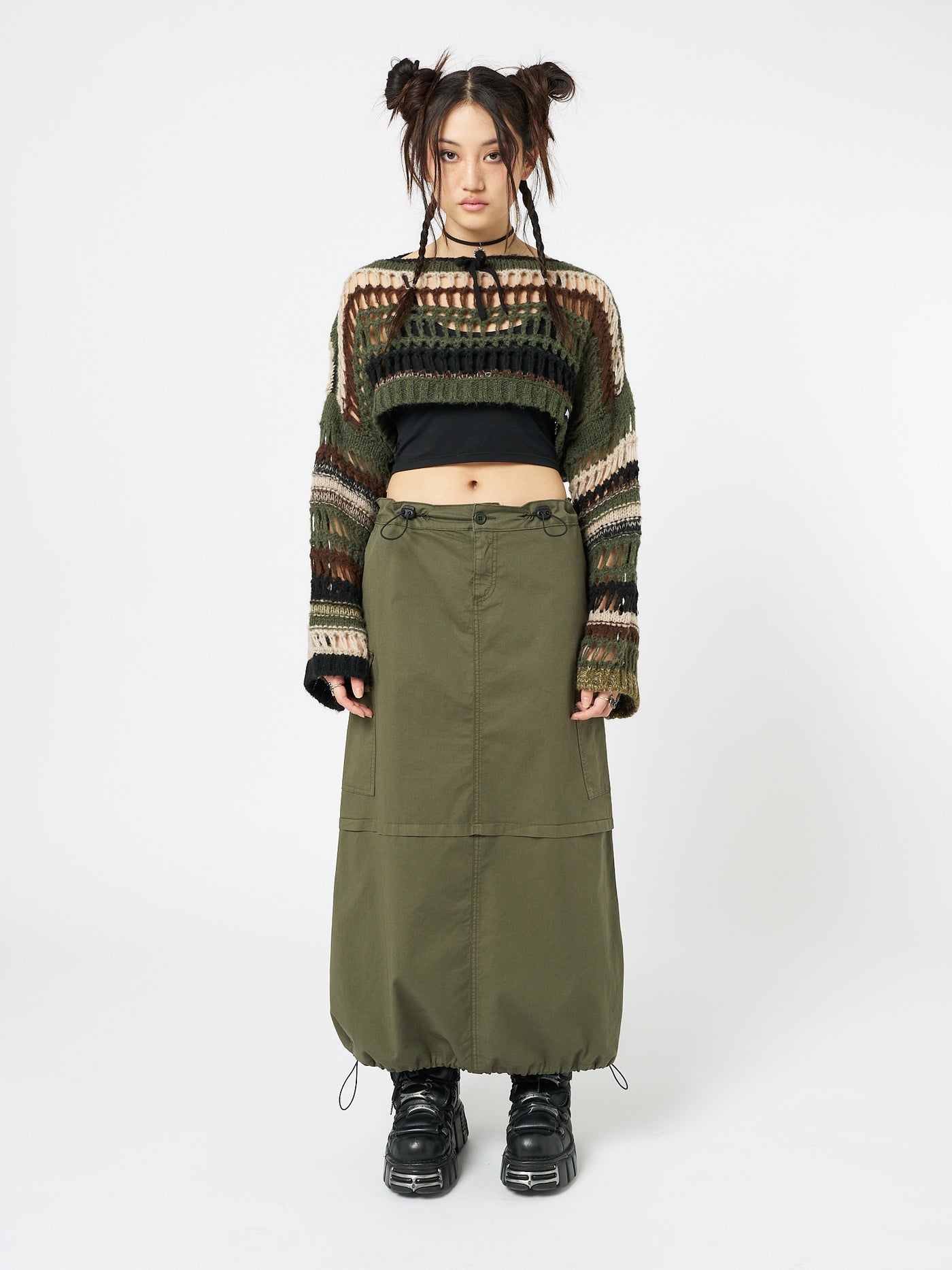 Ruby Khaki Maxi Cargo Skirt - Minga London