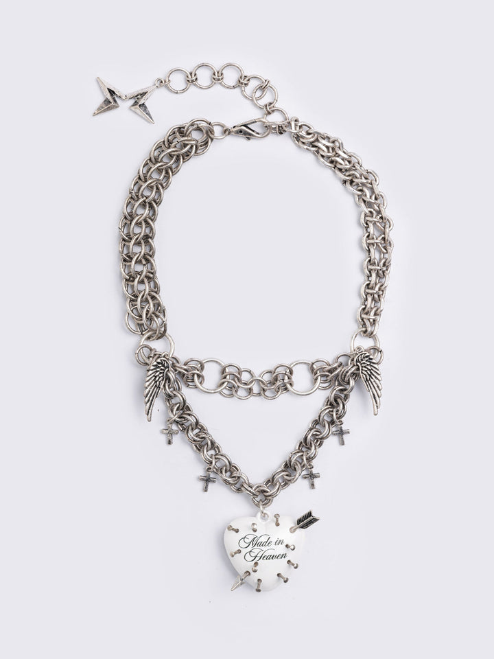 Silver Layered Necklace with White Heart Pendant | Minga London