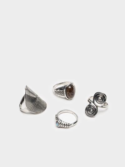 Pacifica Silver Ring Set 4 PC - Minga London