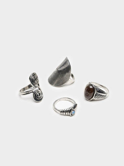 Pacifica Silver Ring Set 4 PC - Minga London