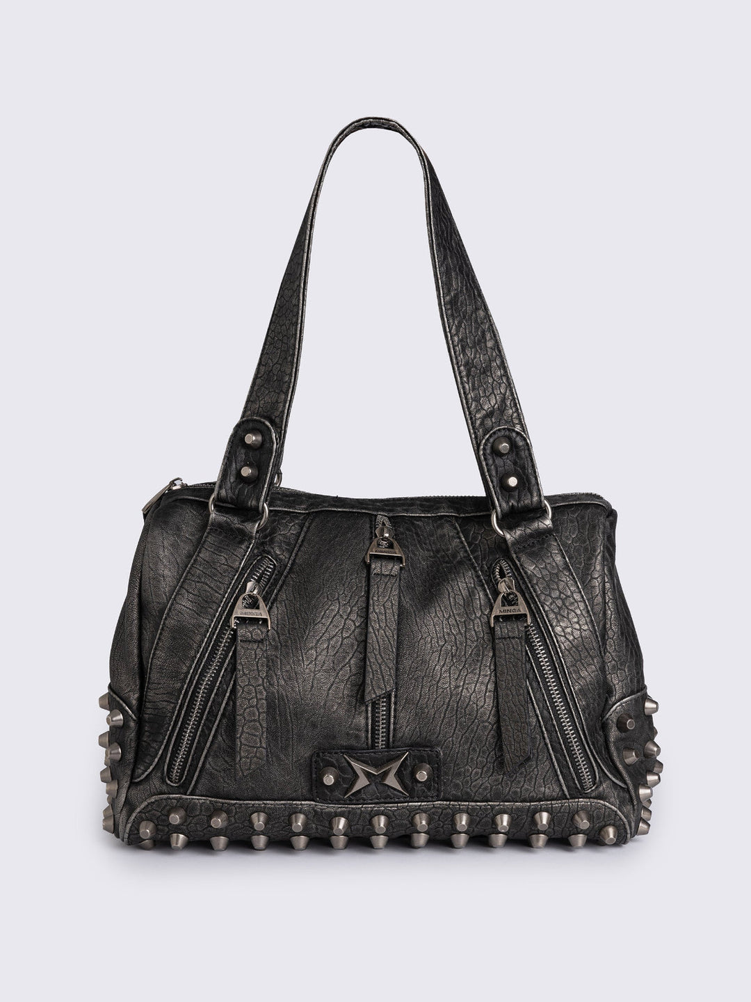 ミーナ様 Black Vegan Leather Shoulder Bag with Spike Studs | Minga London