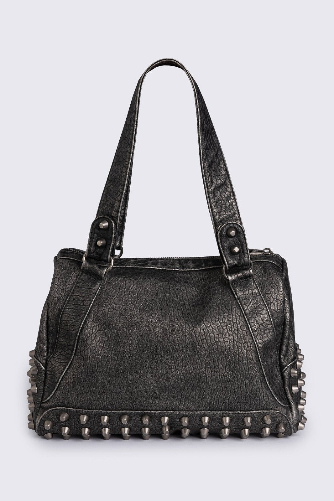 Black Vegan Leather Shoulder Bag with Spike Studs | Minga London