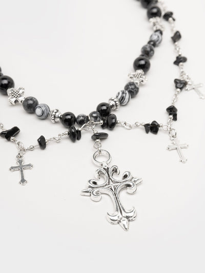 Twilight Cross Beaded Pendant Necklace
