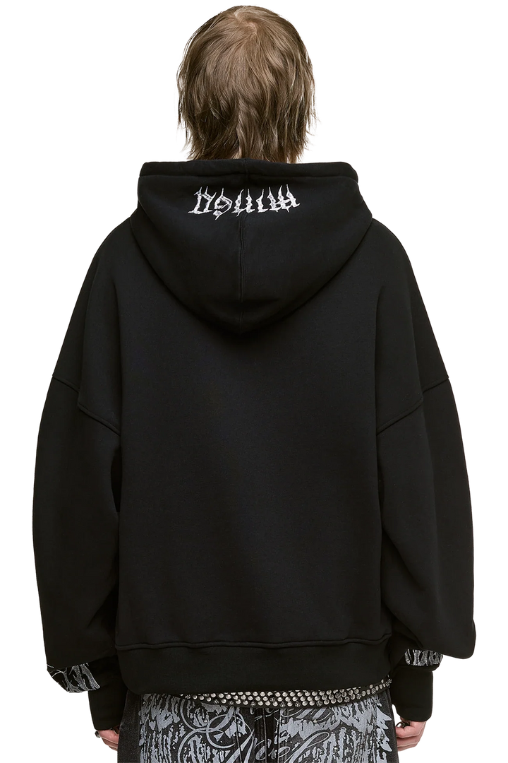 Black Zip-Up Hoodie with Sigilism Embroidery | Minga London