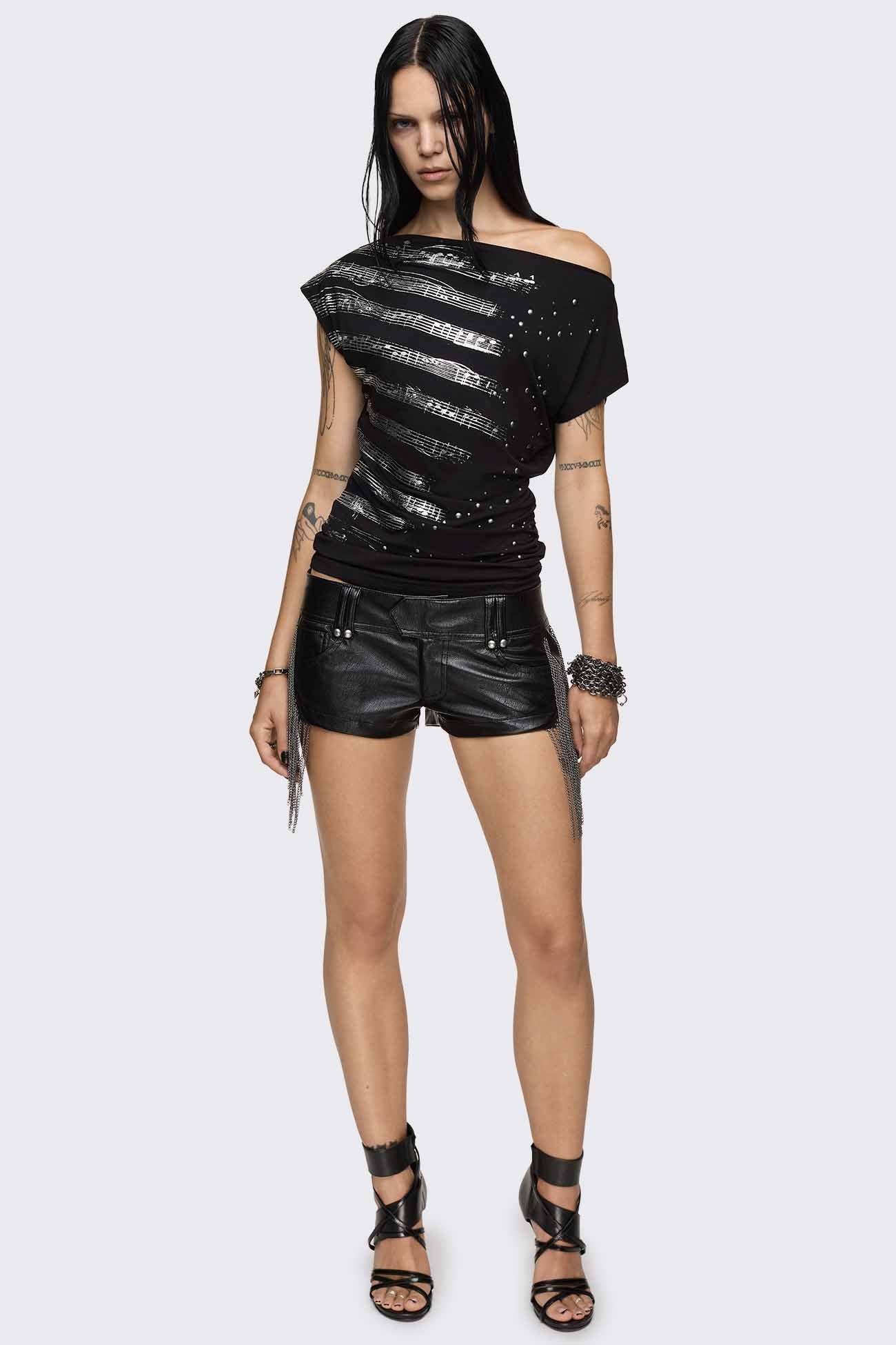 Black Graphic Off Shoulder Top | Minga London