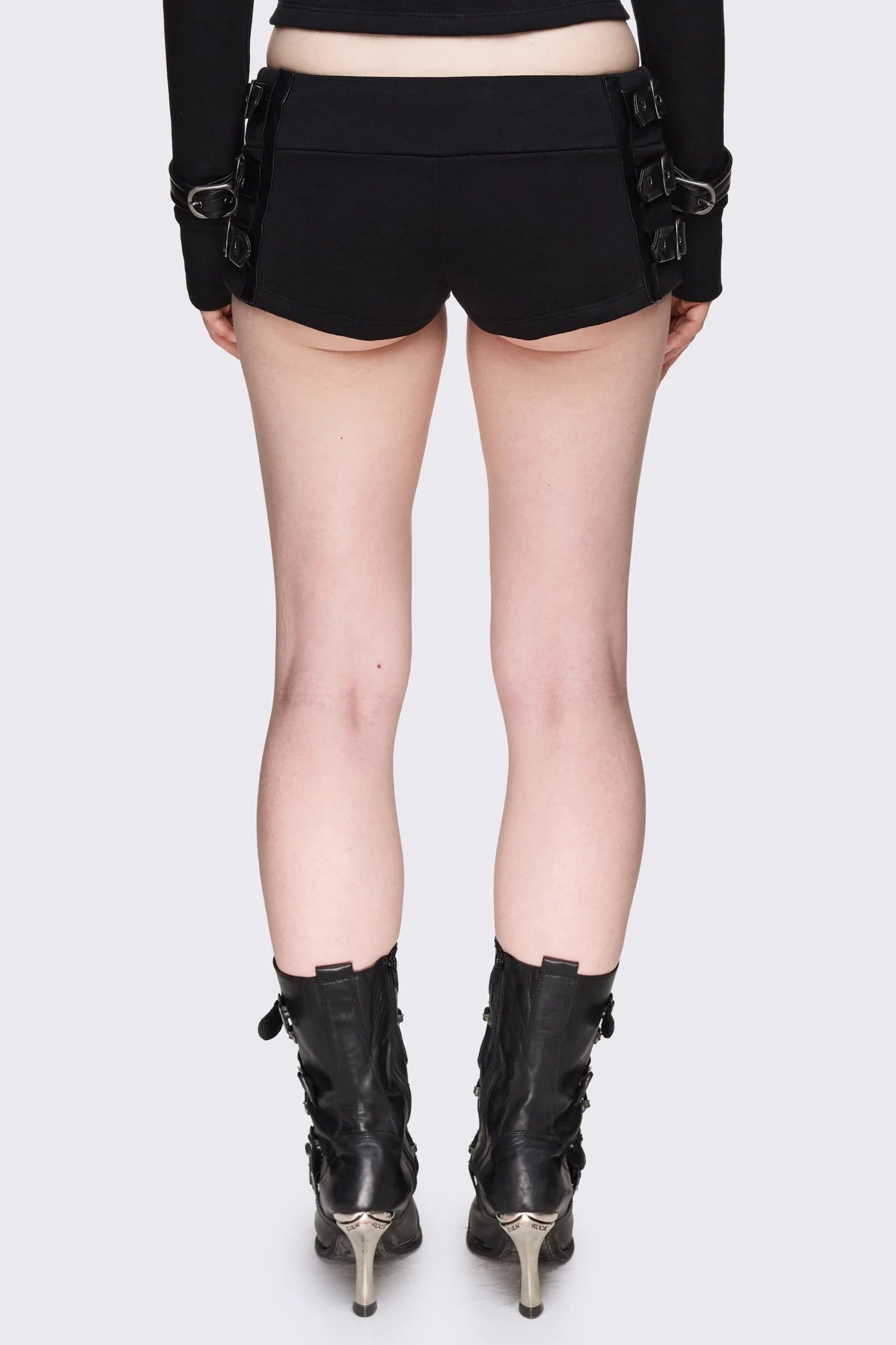 Black Buckle Strap Low Rise Micro Shorts | Minga London