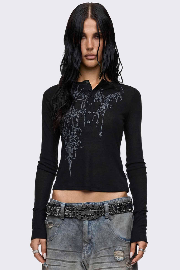 Noa Black Graphic Henley