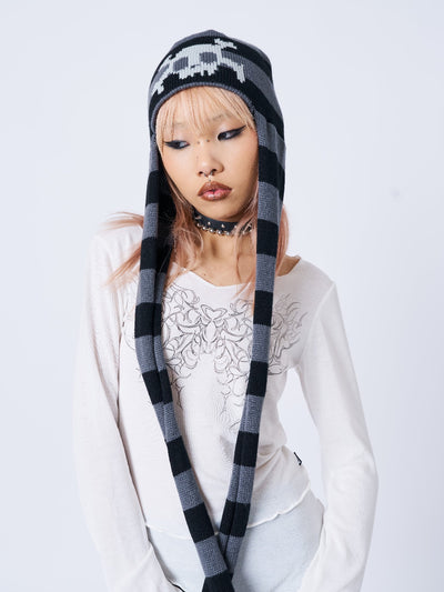 All Skulled Up Striped Beanie