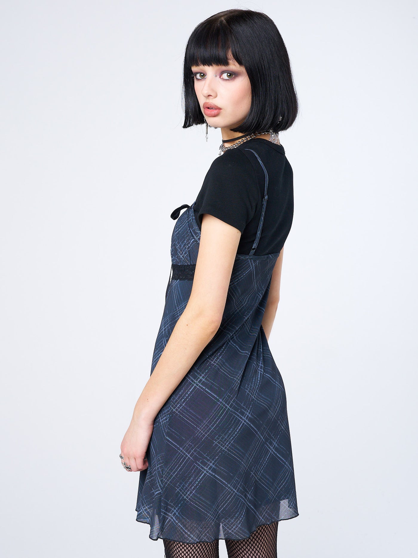 Amber Tartan Lace Trim Mini Dress