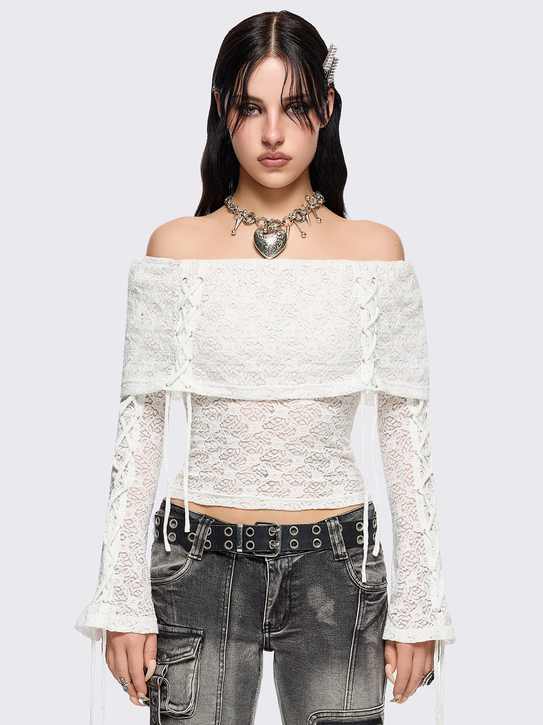 トップス lumi papillon off shoulder top Shop the Josephina Off-Shoulder Lace-Up Front Crop Top Neon