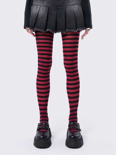 Aoki Red & Black Striped Tights