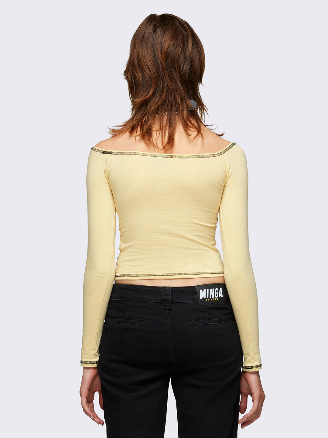 Yellow Off Shoulder Slogan Graphic Top Minga London