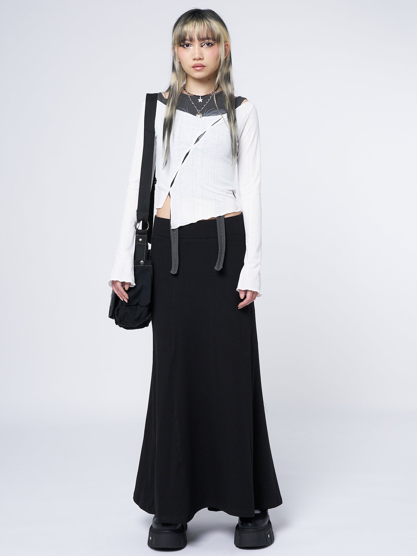 Aria Black Lined Maxi Skirt - Minga London