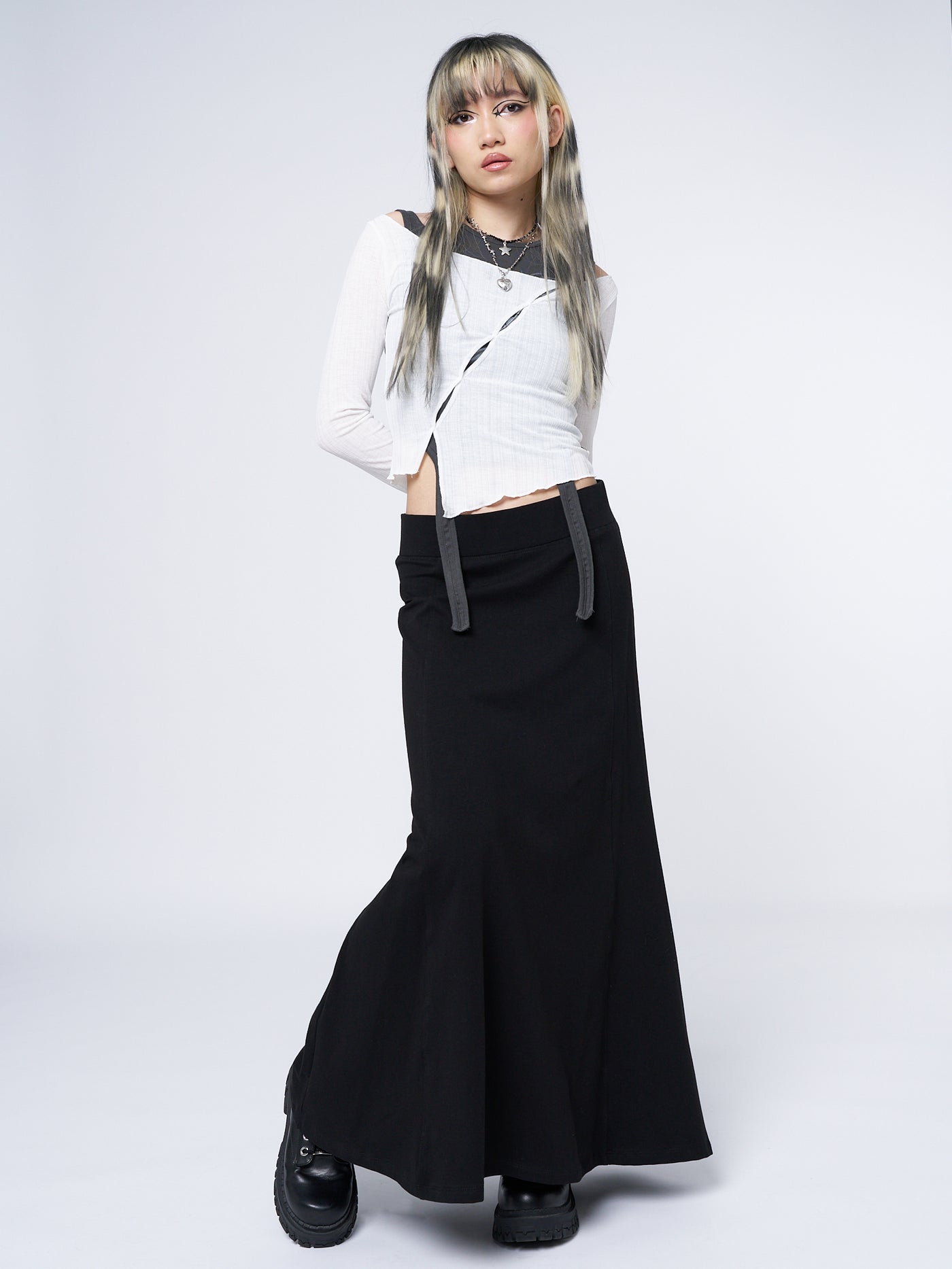 Aria Black Lined Maxi Skirt - Minga London