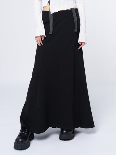 Aria Black Lined Maxi Skirt - Minga London