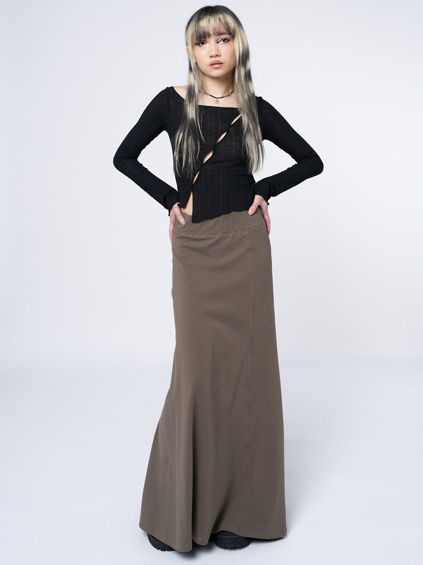 Aria Green Lined Maxi Skirt - Minga London