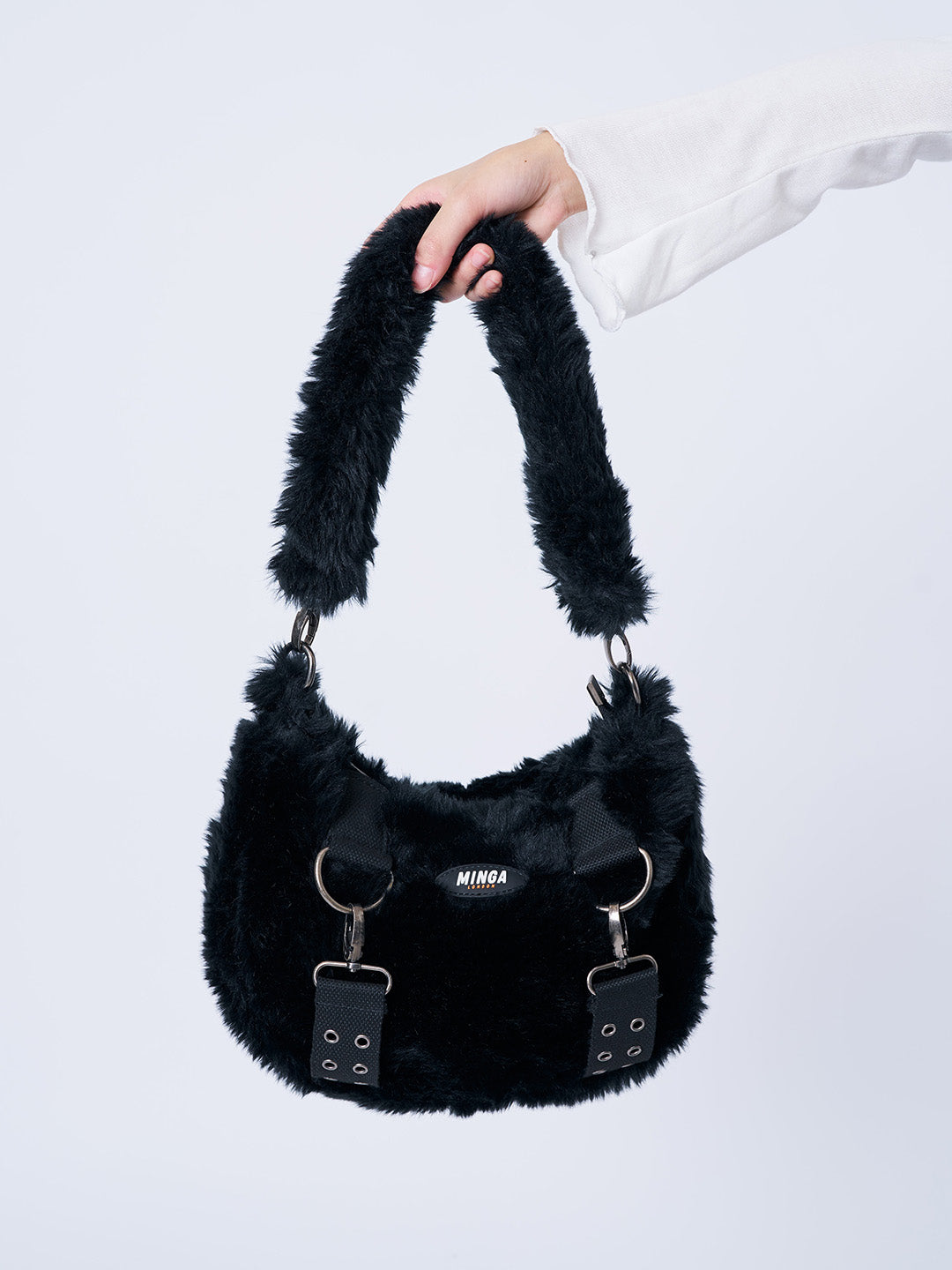 Arrya Black Furry Shoulder Chain Bag