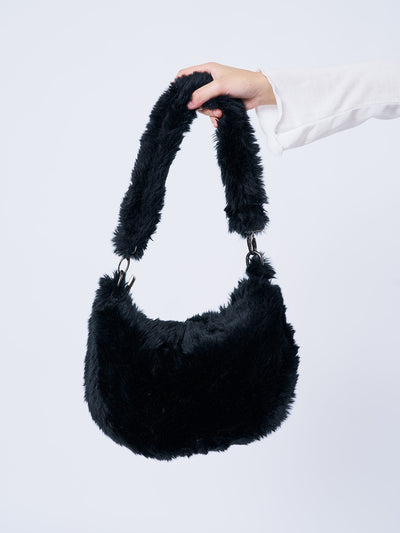 Arrya Black Furry Shoulder Chain Bag