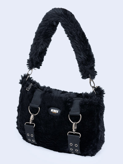 Arrya Black Furry Shoulder Chain Bag