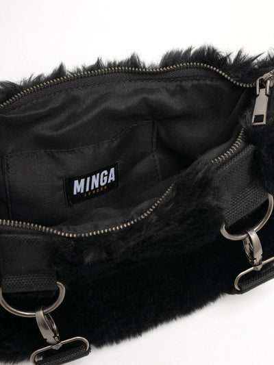 Arrya Black Furry Shoulder Chain Bag