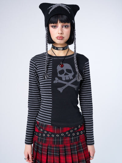 Avril Grey Skull Striped Top