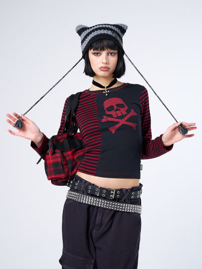 Avril Red Skull Striped Top