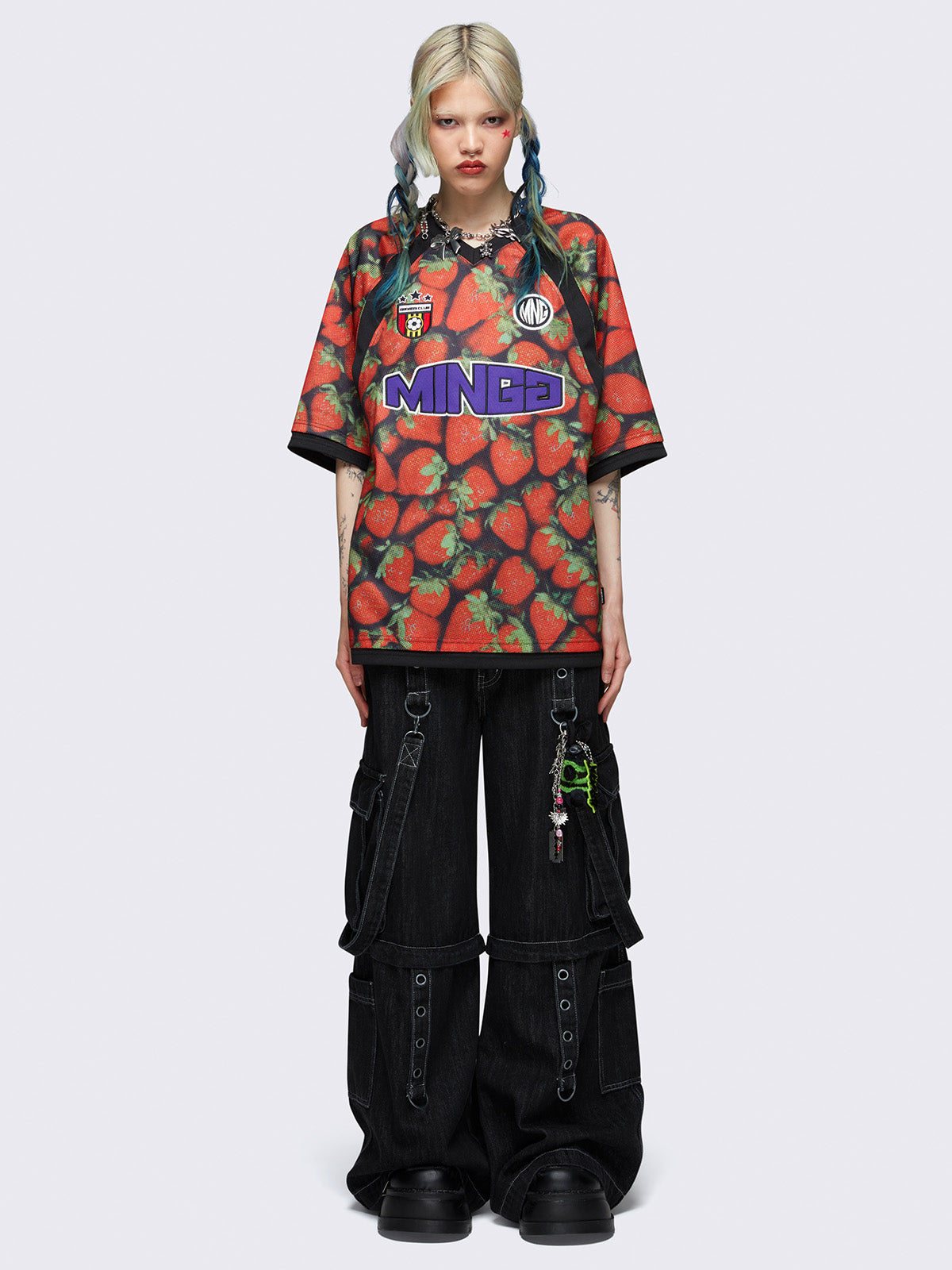 Red football t-shirt with strawberries print
