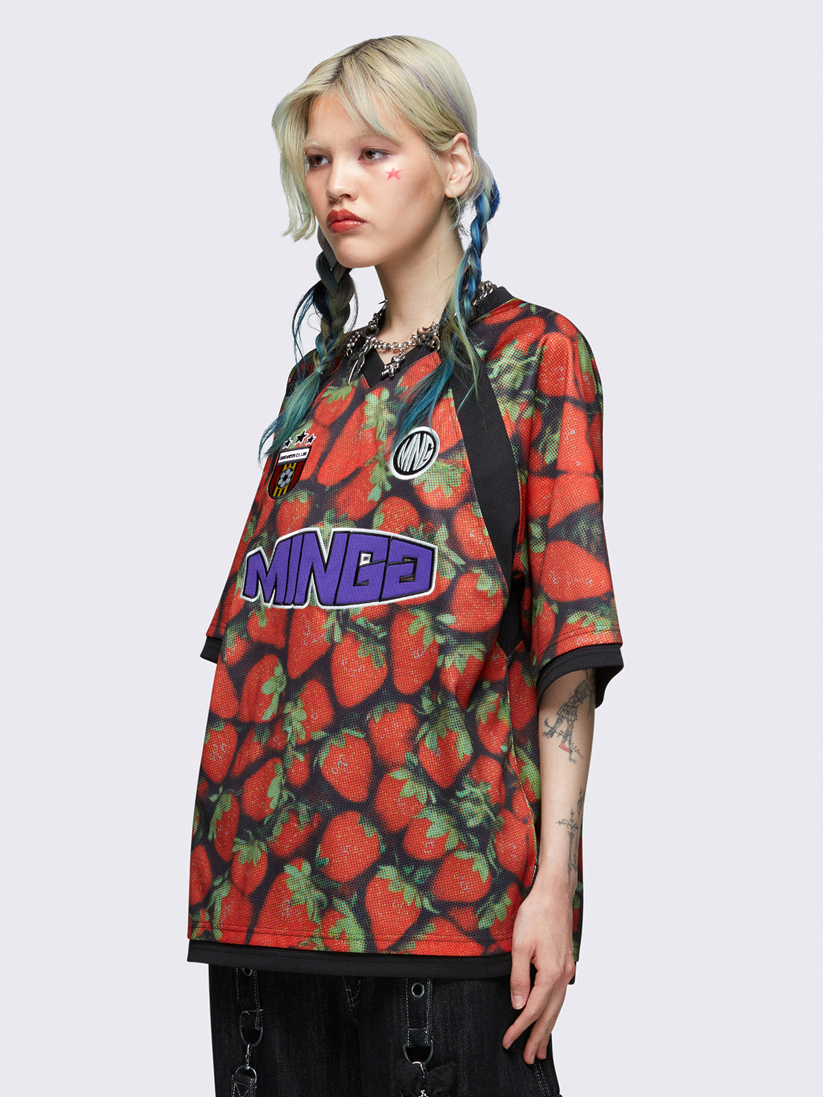 Red football t-shirt with strawberries print