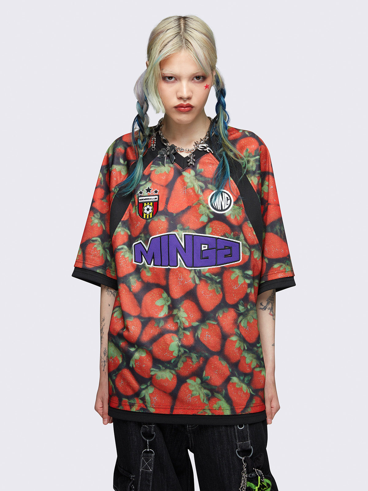Red football t-shirt with strawberries print