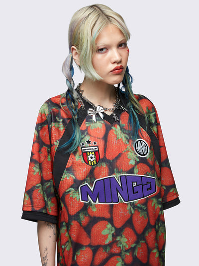 Red football t-shirt with strawberries print