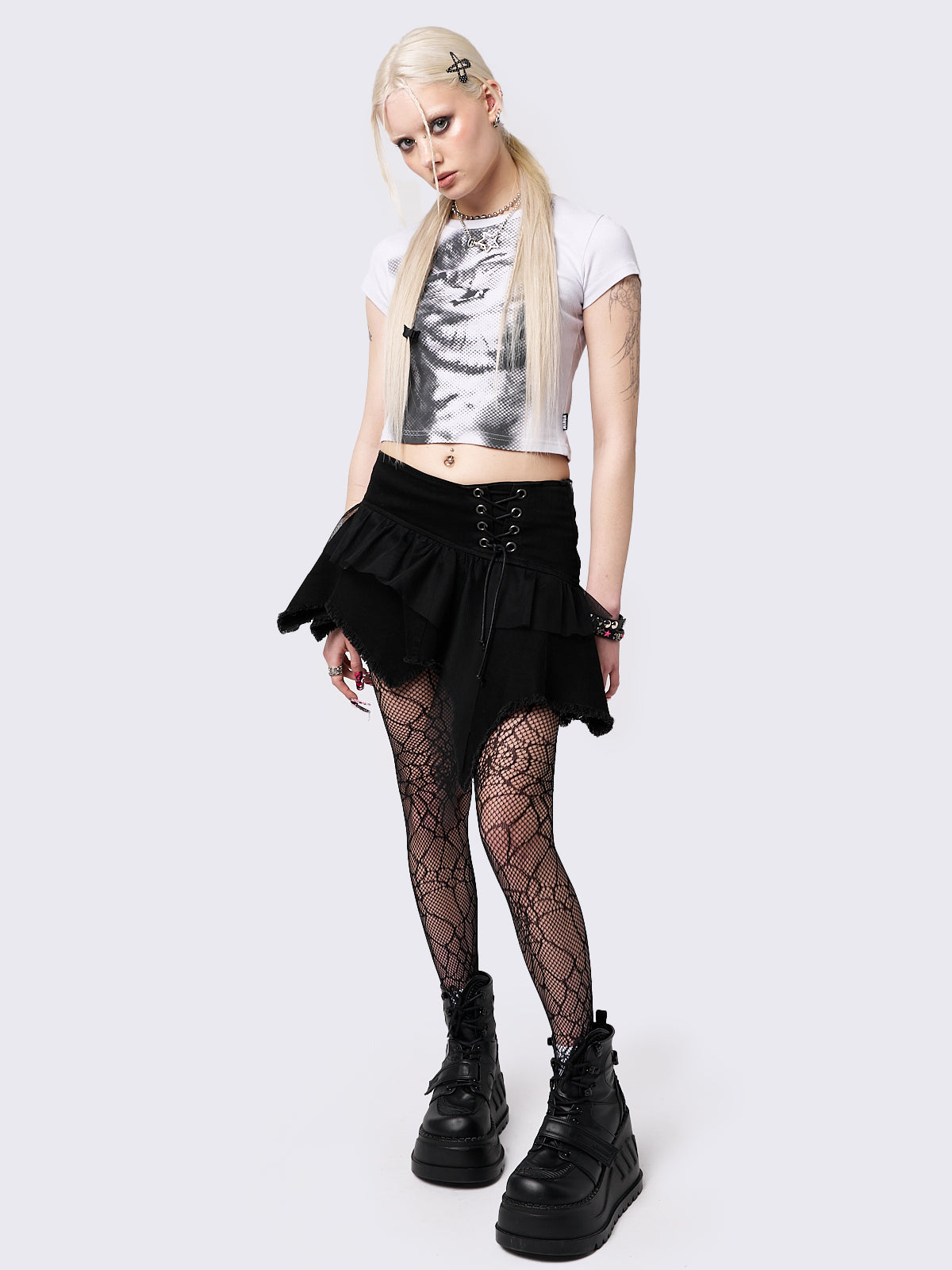 Cassandra Asymmetric Lace Up Mini Skirt